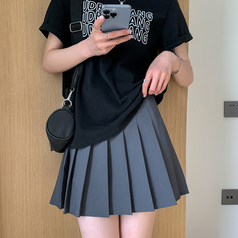 Women High Waist Pleated Skirt A-line Mini Skirts for Girls-封面