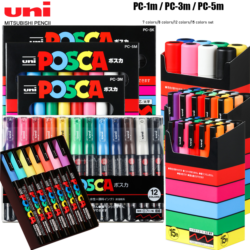 1 Set of UNI POSCA Marker Pen Set PC-1M PC-3M PC-5M POP Adve