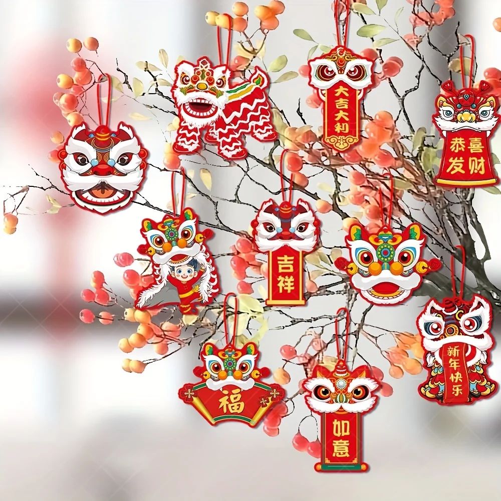 10 Pcs/Set Chinese New Year Decoration Lion Dance Hanging Ta