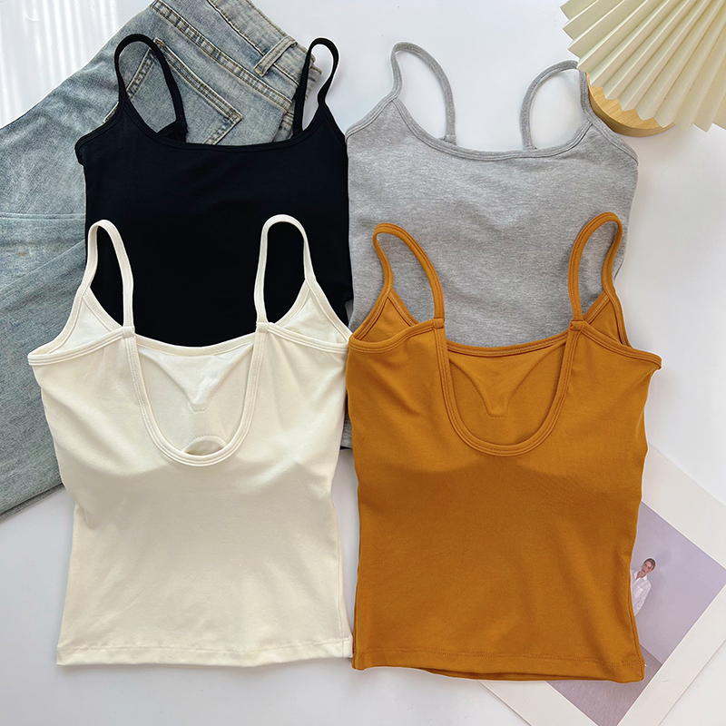 细带大U型露背小吊带背心女