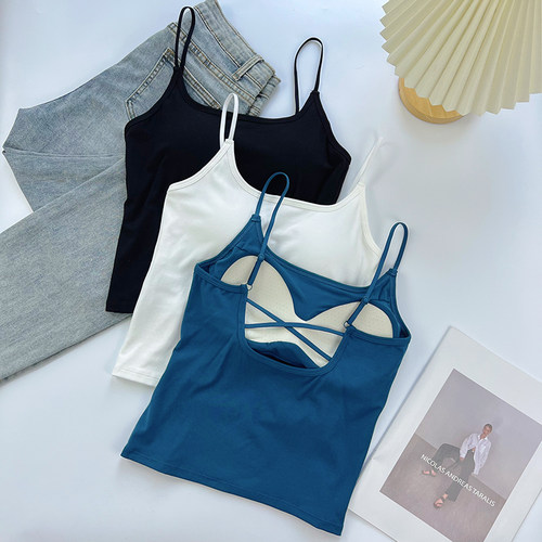 带胸垫美背小吊带交叉小吊带背心