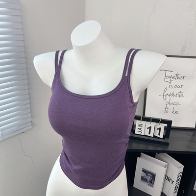 紫色外穿打底低领内搭遮副乳无袖