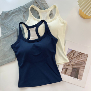 吊带背心女夏季 运动健身美背上衣 打底内搭带胸垫外穿工字挂脖无袖