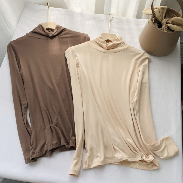 上衣莫代尔高领打底衫秋衣堆堆领