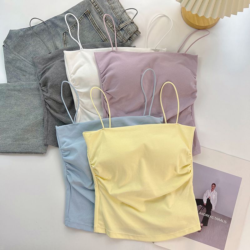 纯欲风辣妹百搭褶皱设计吊带背心