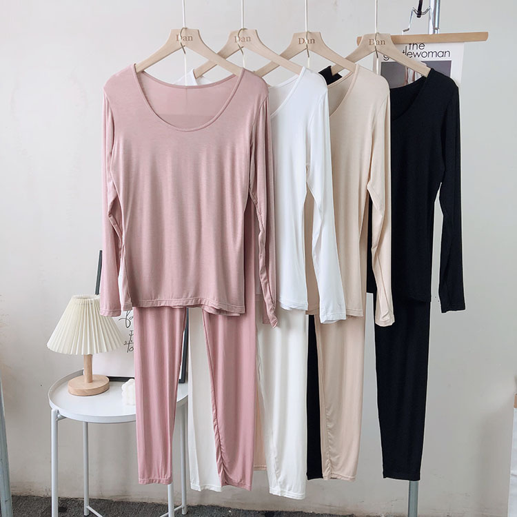 圆领莫代尔薄款秋衣秋裤美体套装女纯色紧身打底衫保暖内衣线衣裤