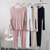 保暖内衣线衣裤 圆领莫代尔薄款 女纯色紧身打底衫 美体套装 秋衣秋裤