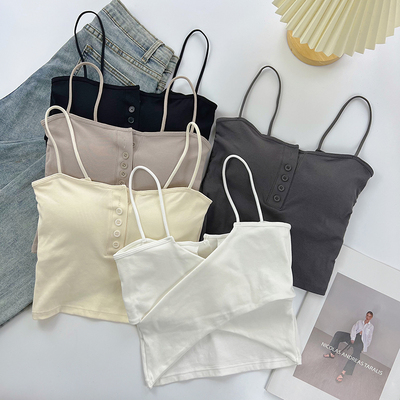 后背交叉时尚背心纽扣吊带美背