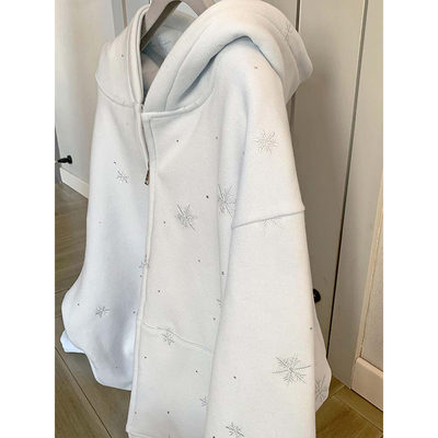 日系甜美慵懒风雪花刺绣连帽卫衣女秋冬加绒加厚宽松软妹开衫外套