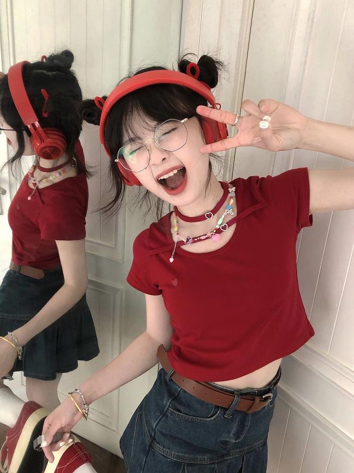 甜美甜辣风软妹短袖T恤女