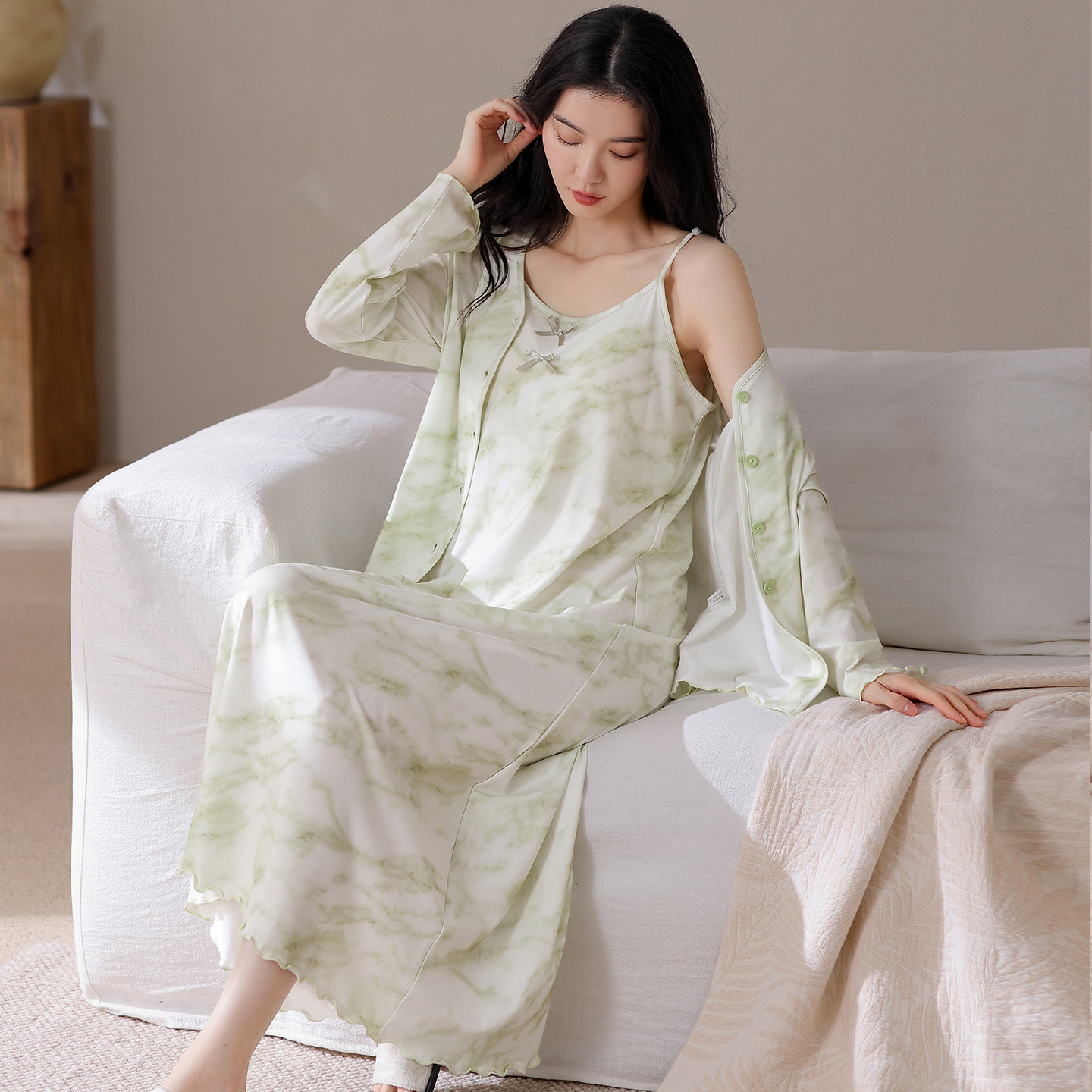 轻奢风睡袍套装吊带睡裙女春季新款两件套可外穿开衫中长裙女睡衣,女士内衣/男士内衣/家居服,睡衣/家居服套装,淘宝优惠券,粉丝福利购,淘宝优惠卷