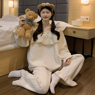 加厚保暖甜美可爱家居服套装 提花空气棉夹层睡衣女秋冬季 2025新款