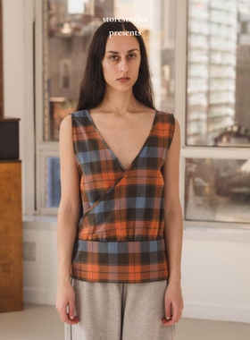 【现货】丹麦Baserange Garlin Top Frame Plaid 撞色 吊带 上衣