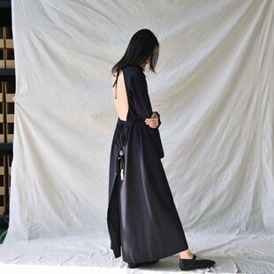 【现货】丹麦Baserange Long Sleeve Apron DressBlack蚕丝连衣裙