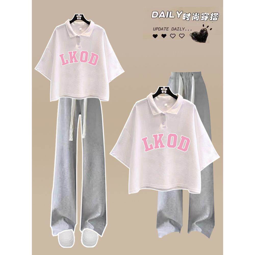 初中生短袖两件套时尚女孩休闲运动套装中学生夏季少女polo衫t恤