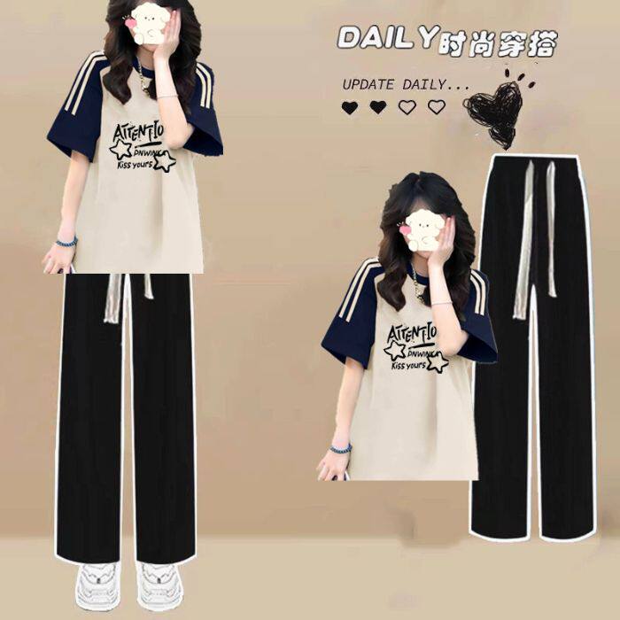 初中高中学生2026超火穿搭一整套休闲运动套装女夏季少女纯棉短袖