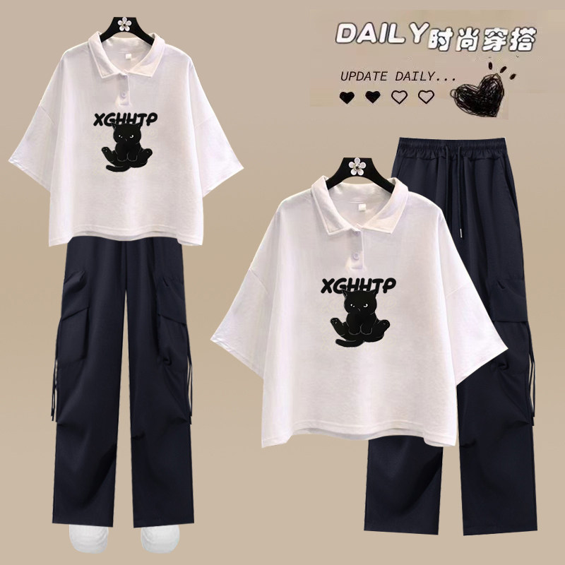 高级感休闲运动套装女春秋小个子工装裤短款polo领两件套夏季整套