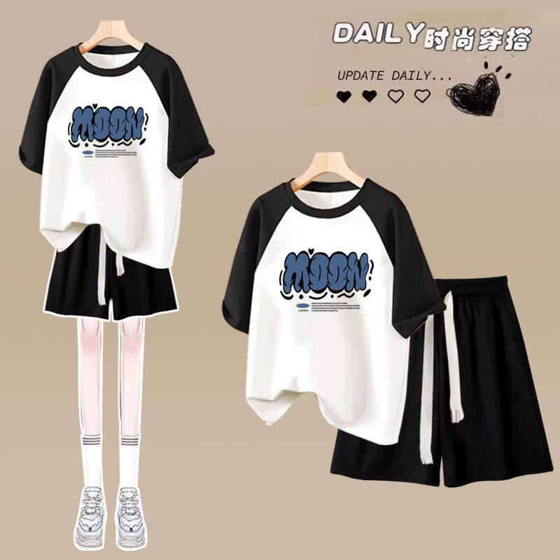 2026超火少女夏装初休闲运动服纯棉短袖短裤盐系学生少女两件套