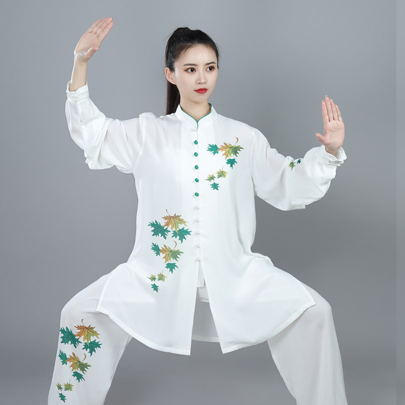 太极服男女新款飘逸彩绘秋之枫叶太极拳武术八段锦表演透气练功服