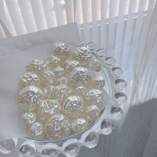 波纹感珍珠带彩扁圆珠玻璃仿水晶散珠子diy手链项链耳环钮扣配件