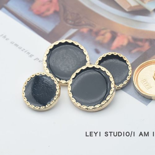 LEYISTUDIO金属圆形金边黑纽扣