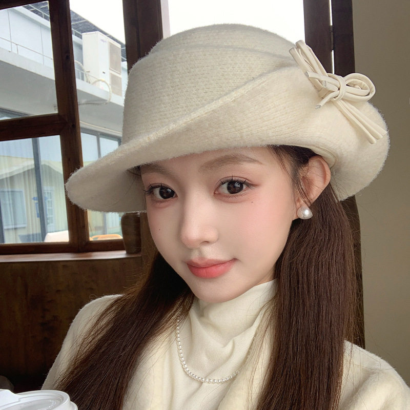 千金贵妇帽卷边礼帽法式秋冬新款赫本风帽子女款优雅气质毛线帽子