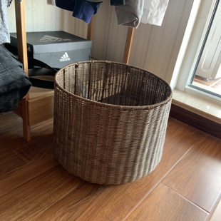 日式藤编收纳筐玩具篮杂物品味天然料深色字母筐硬挺框架纯手工