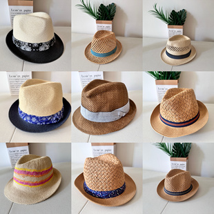 美式品质复古定型礼貌帽旅游沙滩新款秋冬盆帽手工钩针彩色草编帽