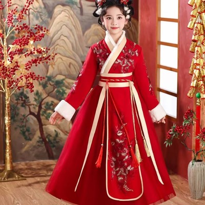 女童冬季汉服连衣裙新款斗篷