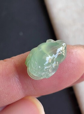 0209-2天然老坑冰种晴水绿金蟾戒面 翡翠A货送证书～金晶翡翠