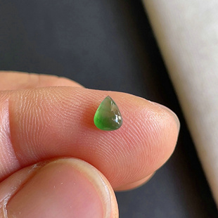 0916 翡翠A货送证书～金晶翡翠 3天然老坑冰种满绿水滴戒面