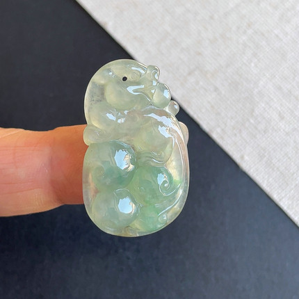 天然翡翠冰种飘阳绿龙珠吊坠 玉石颈饰附证书~金晶翡翠