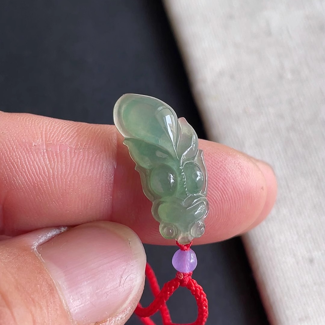 0612-5天然老坑冰种满绿翡翠鱼吊坠 翡翠A货送证书～金晶翡翠