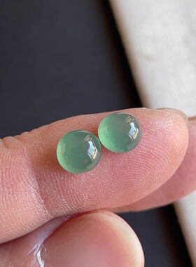 0209-9天然老坑冰种满绿蛋面戒面一对 翡翠A货送证书～金晶翡翠