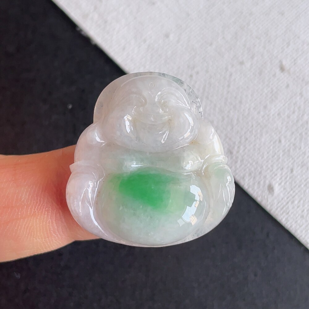 缅料翡翠飘阳绿佛公吊坠