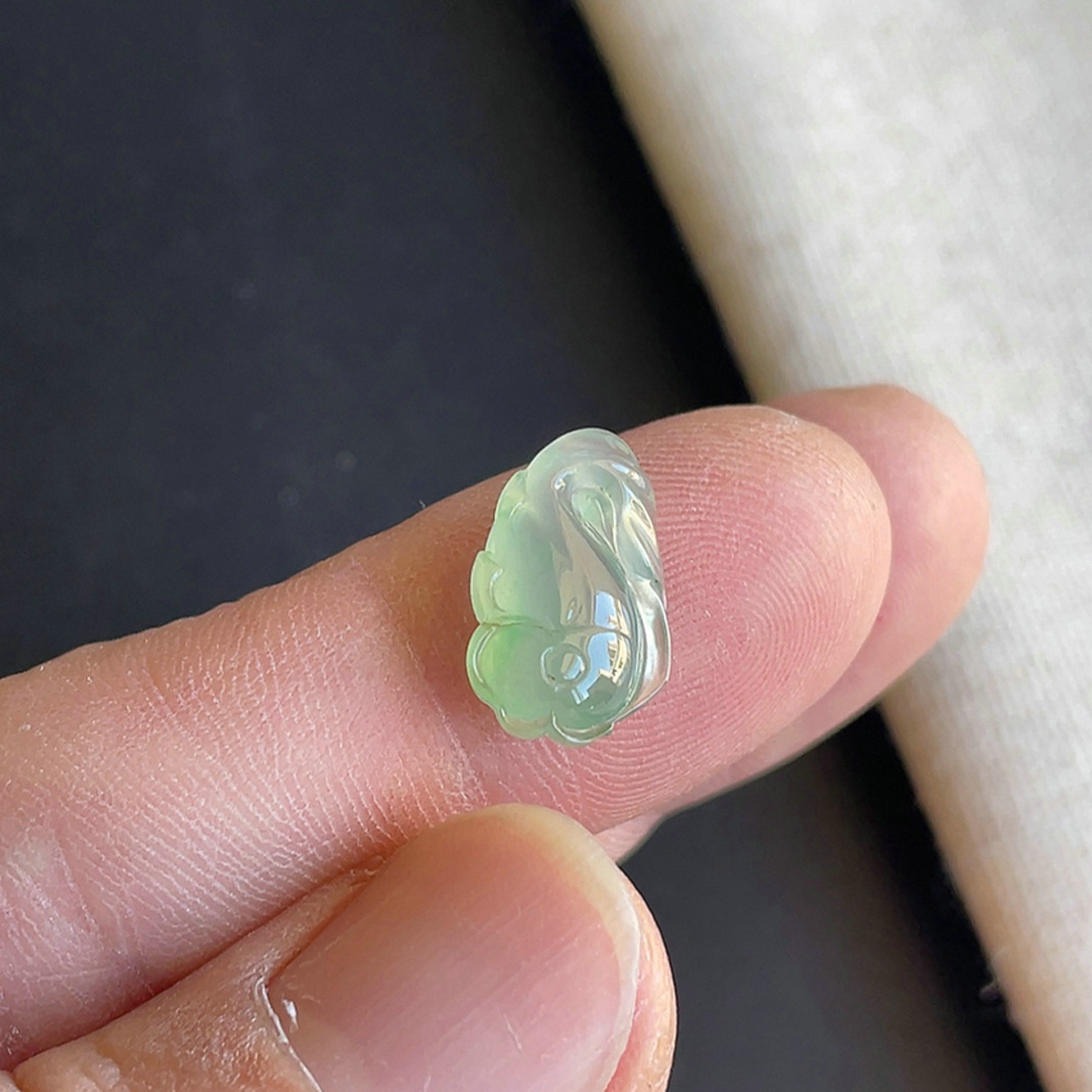 1127-5冰种起胶翡翠鱼戒面缅甸天然翡翠A货玉石送证书-金晶翡翠