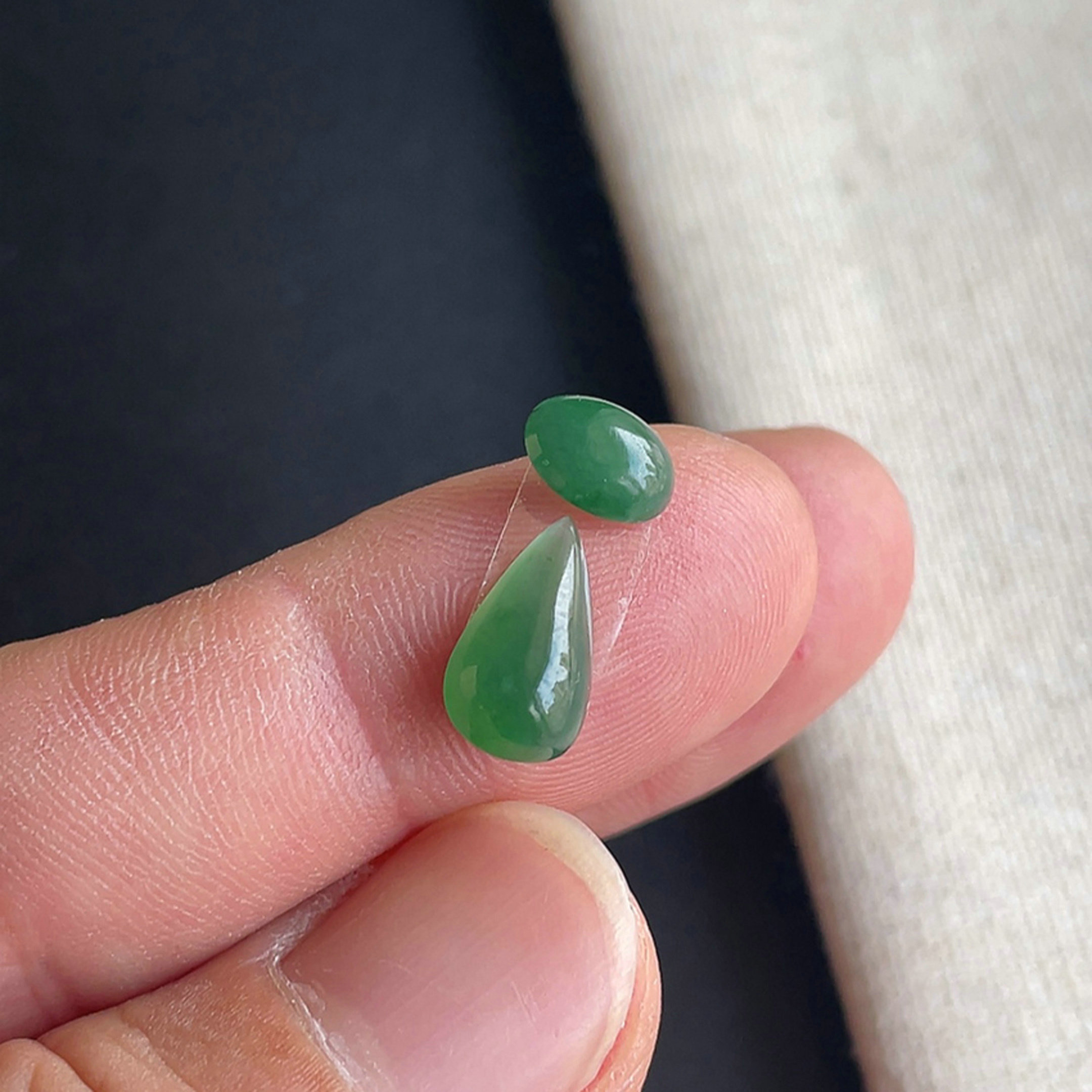 冰种满绿水滴戒面一套翡翠A货