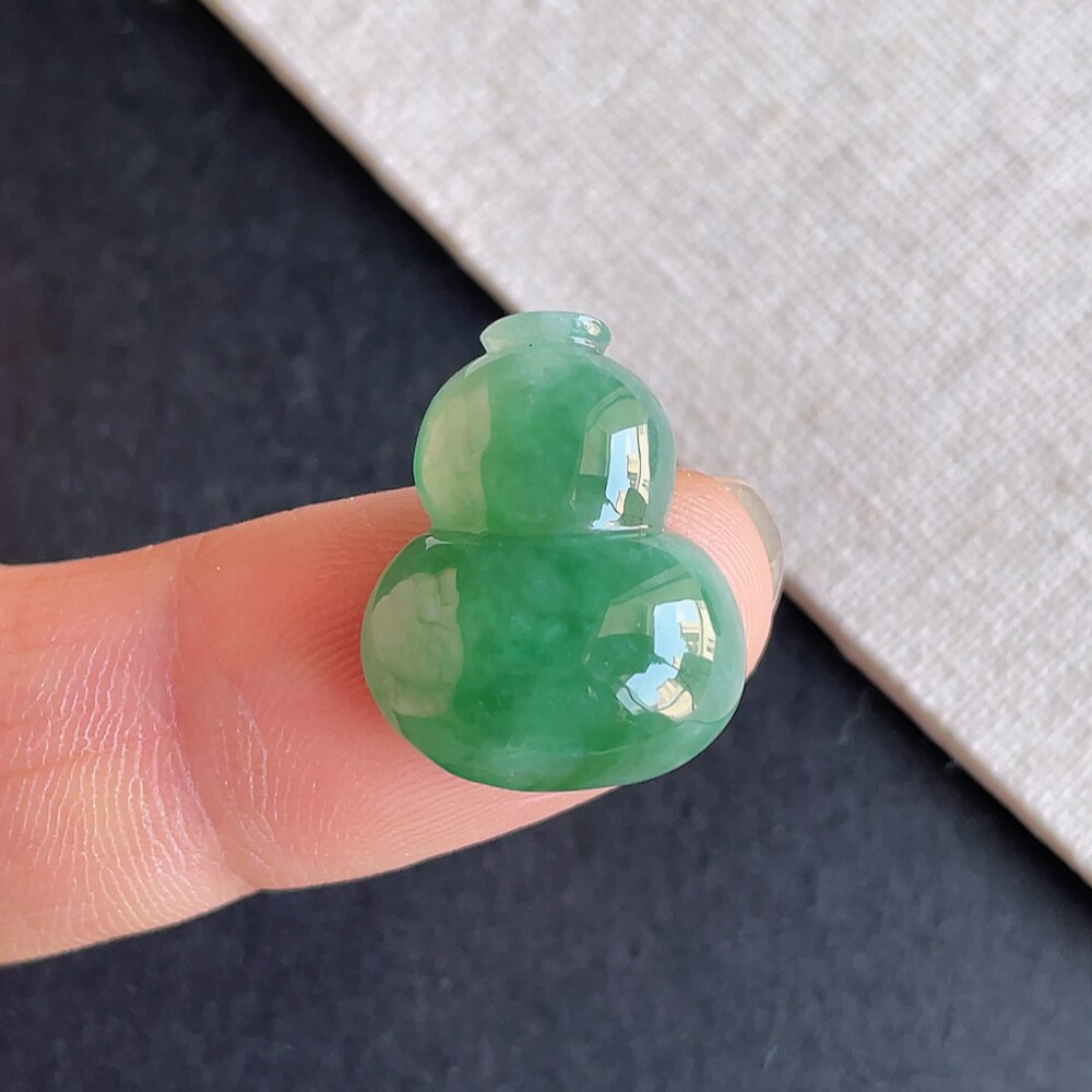 冰糯种阳绿翡翠葫芦戒面缅甸天然老坑a货玉石裸石戒面 附证书金晶