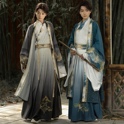 出租我见青山交领齐腰汉服魏晋风古装大袖绣花渐变套装汉服租赁