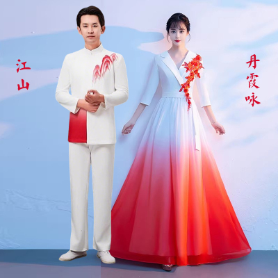 出租丹霞咏女长裙合唱团表演出服江山爱国朗诵礼服主持指挥服租赁