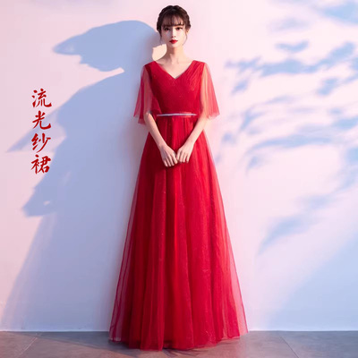 出租流光纱裙晚礼服女合唱团表演出服主持人喷金礼服租赁