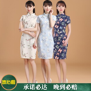 出租短款民族风新款棉麻旗袍改良时尚复古显瘦日常连衣裙租赁