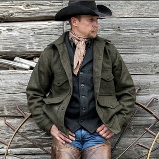 美式复古巡洋舰1000克重磅羊毛呢多袋猎装外套大衣Filson平替