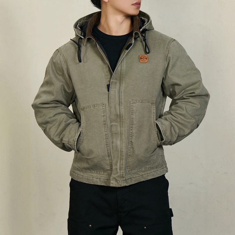 美式做旧复刻卡哈特J22翻领可拆卸连帽工装棉衣外套底特律夹克