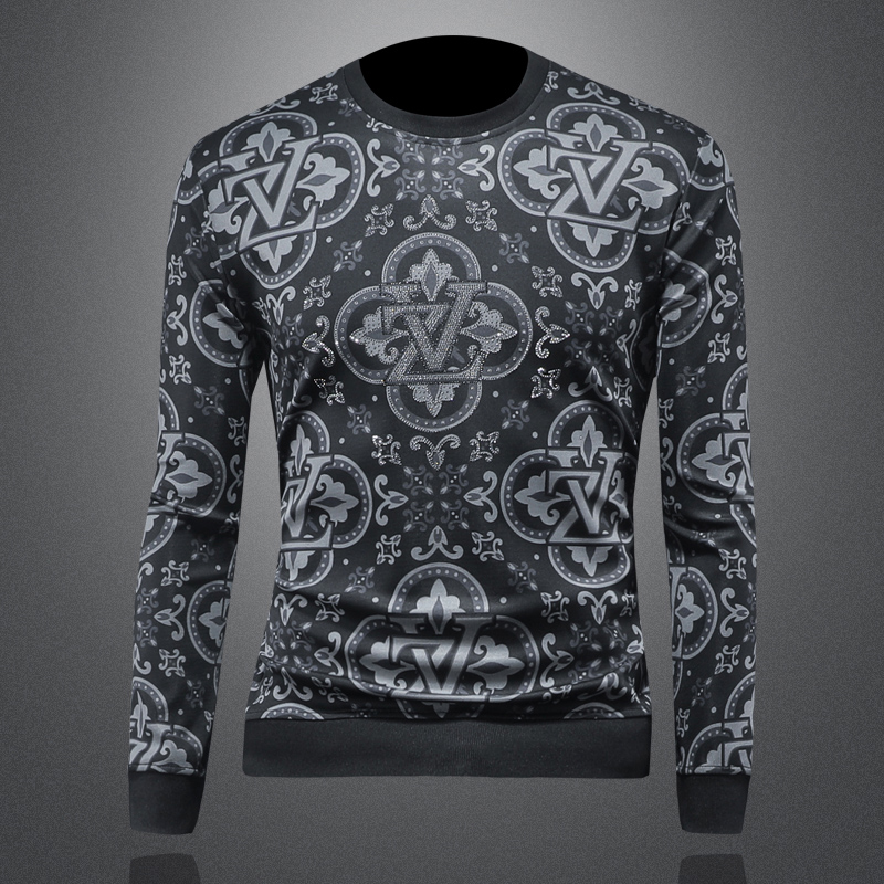 新款2024秋冬高档潮流休闲印花烫钻男士长袖卫衣9035P100，男装卫衣，钱塘6018（原3088）