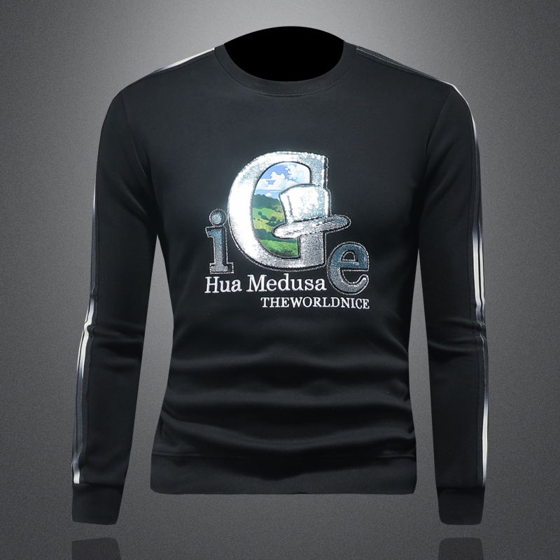 商标已授权2024秋冬新款高档休闲亮片刺绣男士长袖卫衣9003P110，男装卫衣，钱塘6018（原3088）