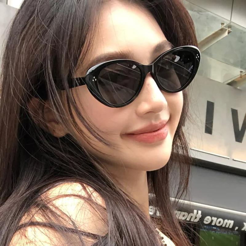 港风椭圆黑色复古太阳镜女框遮阳方圆脸辣妹风显脸小高级感太阳镜