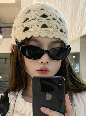 欧美椭圆猫眼黑框墨镜女方圆脸显瘦复古防紫外线时髦蝴蝶结太阳镜