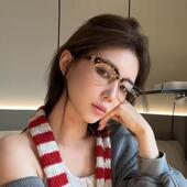 韩系椭圆大框豹纹复古防蓝光眼镜女士时尚 显脸小素颜休闲近视镜框