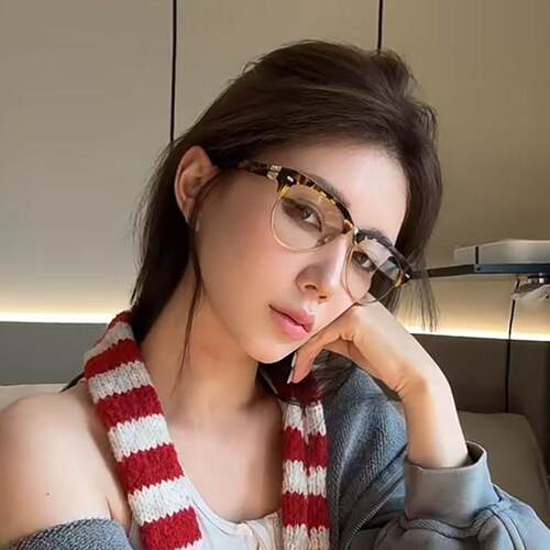 韩系椭圆大框豹纹复古防蓝光眼镜女士时尚显脸小素颜休闲近视镜框
